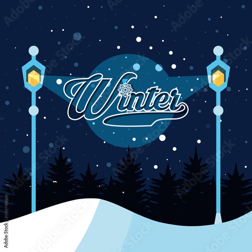 winter landscape with lamps scene christmas