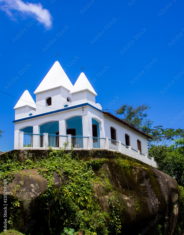 Igreja da Penha, a famous church built above a rock at the historical city of Paraty, Rio de Janeiro - Brazil.