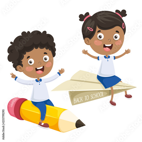 Vector Illustration Of Cartoon Students