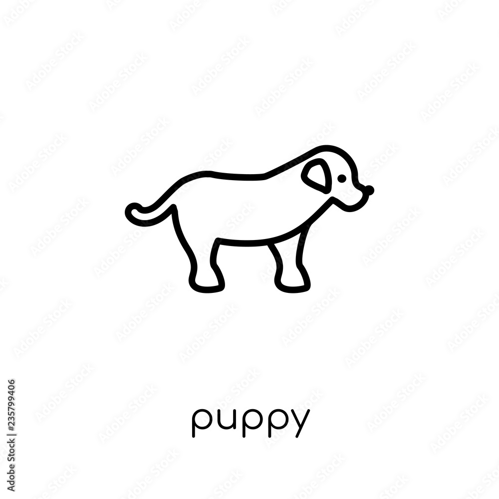 puppy icon. Trendy modern flat linear vector puppy icon on white background from thin line animals collection