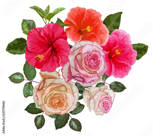 Rose and hibiscus bouquet