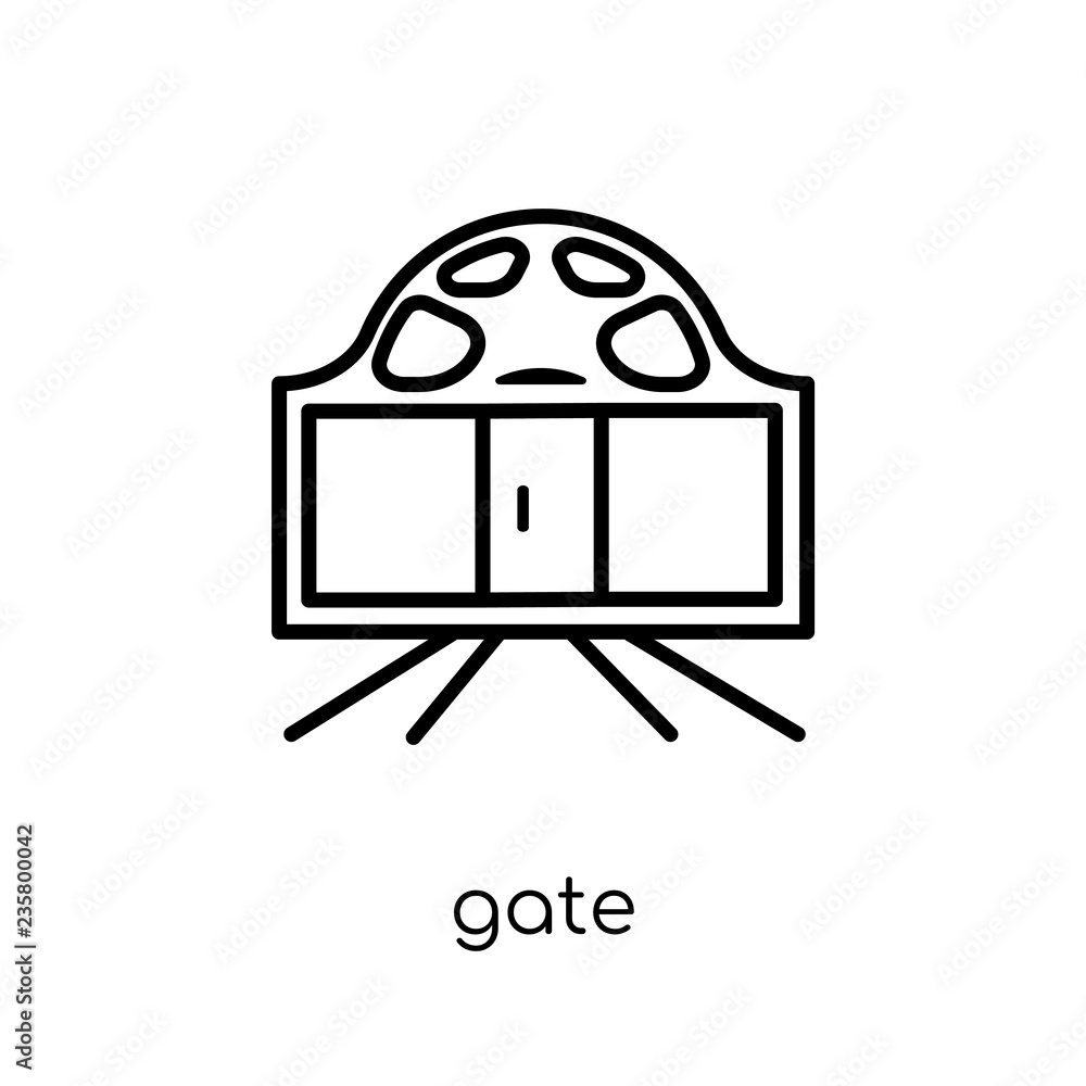 Gate icon. Trendy modern flat linear vector Gate icon on white background from thin line Architecture and Travel collection Gate icon. Trendy modern flat linear vector Gate icon on white background from thin line Architecture and Travel collection