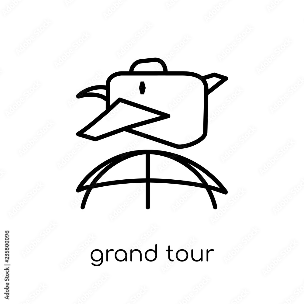 Naklejka premium grand tour icon. Trendy modern flat linear vector grand tour icon on white background from thin line Architecture and Travel collection