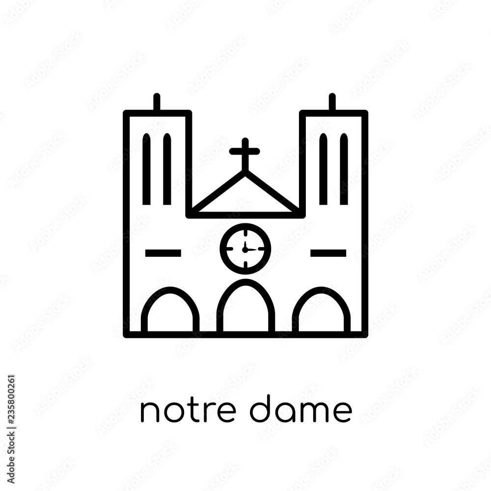 Notre dame icon. Trendy modern flat linear vector Notre dame icon on white background from thin line Architecture and Travel collection Notre dame icon. Trendy modern flat linear vector Notre dame icon on white background from thin line Architecture and Travel collection