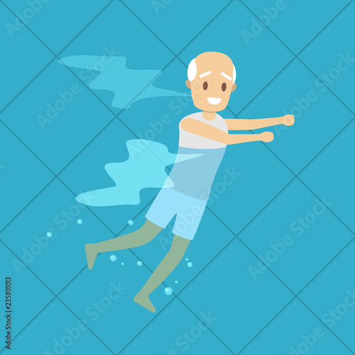 Old man doing exercise in swimming pool