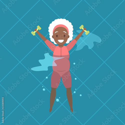 Old woman doing exercise in swimming pool