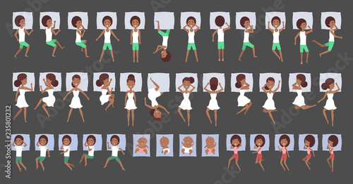 Big set of people sleep in different position.