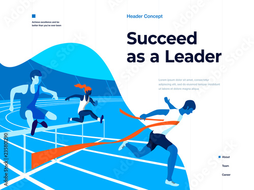 People running on the stadium to win and succeed. Bussines and Leadership. Flat vector illustration. Landing page and header concept © Formfrom.design