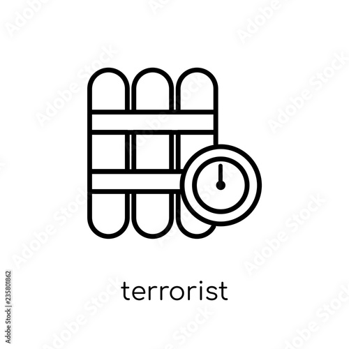 terrorist icon. Trendy modern flat linear vector terrorist icon on white background from thin line Army collection, outline vector illustration