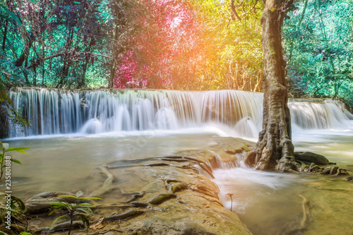 Fototapeta Naklejka Na Ścianę i Meble -  Huai Mae Khamin waterfall at Kanchanaburi , Thailand , beautiful waterfall, forest,