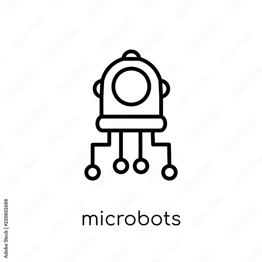 Microbots icon. Trendy modern flat linear vector Microbots icon on white background from thin line Artificial Intelligence, Future Technology collection Microbots icon. Trendy modern flat linear vector Microbots icon on white background from thin line Artificial Intelligence, Future Technology collection