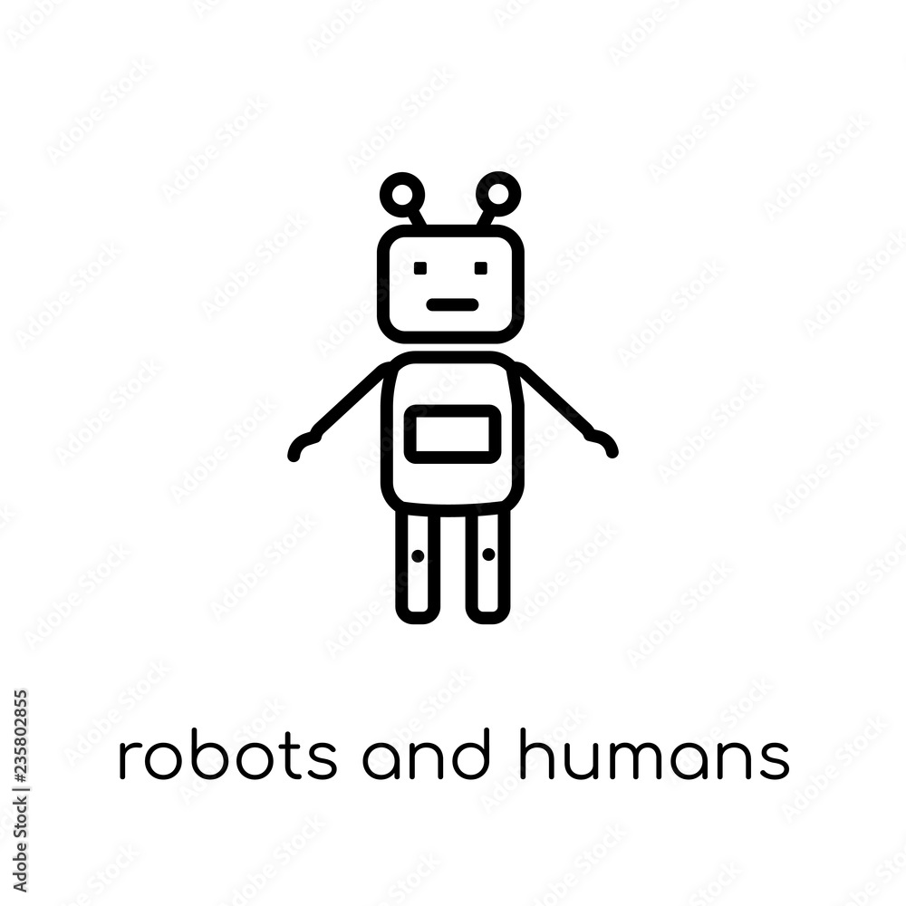 Robots and humans icon. Trendy modern flat linear vector Robots