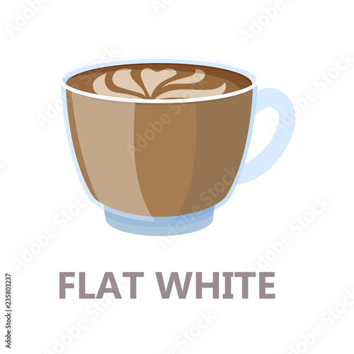 Glass of the flat white coffee. Brown drink