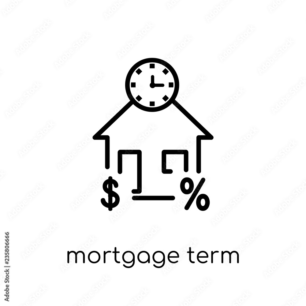 Mortgage term icon. Trendy modern flat linear vector Mortgage term icon on white background from thin line Business collection Mortgage term icon. Trendy modern flat linear vector Mortgage term icon on white background from thin line Business collection