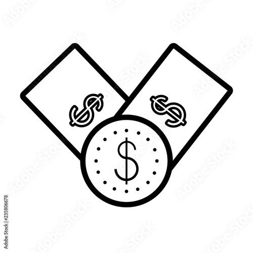 bills dollar with coin isolated icon