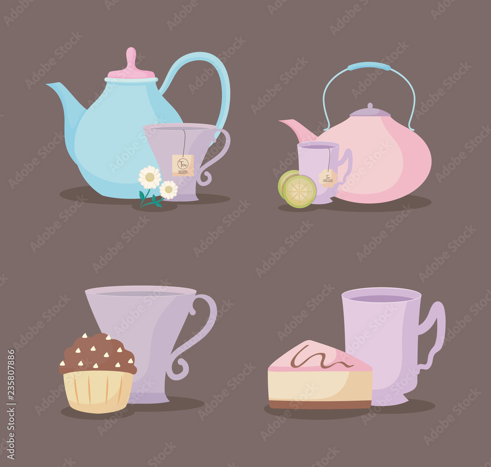 set of teapots and cups tea icon set of teapots and cups tea icon