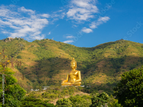 Wat Khao Wong Phra Chan temple at top of mountain for thai people and travelers travel visit in Lopburi, Thailand.