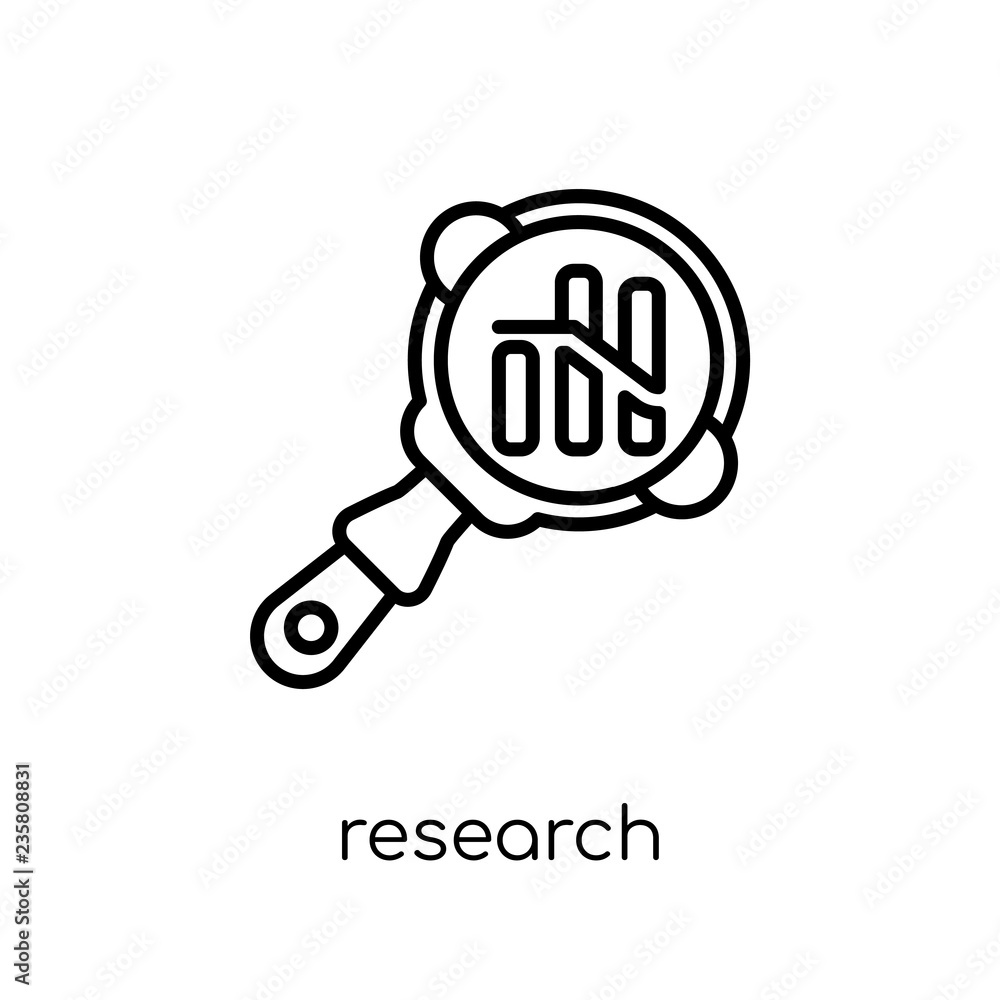 Research icon. Trendy modern flat linear vector Research icon on white background from thin line Business and analytics collection Research icon. Trendy modern flat linear vector Research icon on white background from thin line Business and analytics collection
