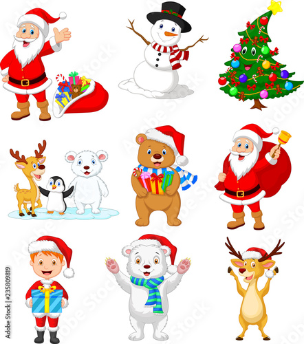 Cartoon Santa Claus with many animals collection set © tigatelu