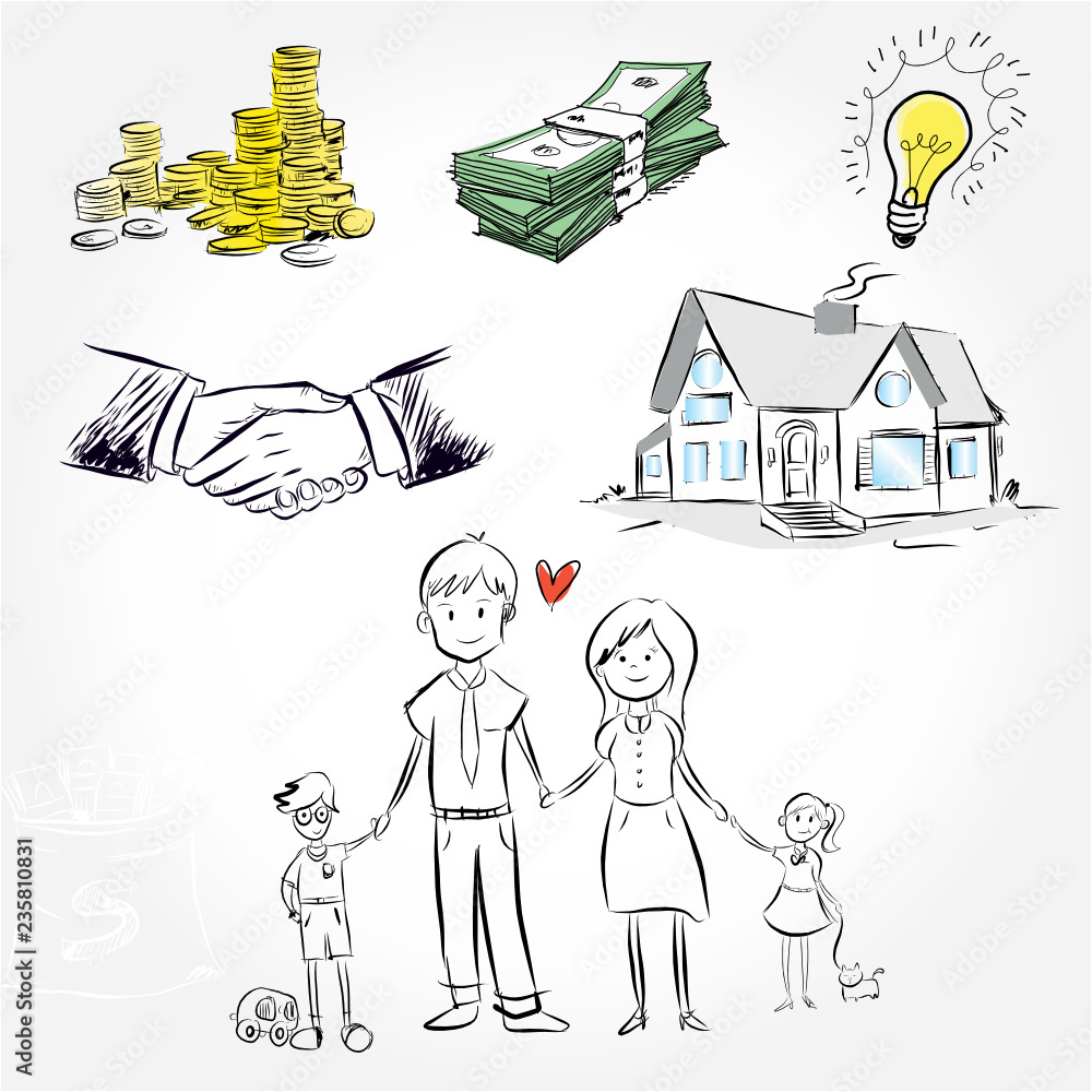 Drawing of family and house Stock Vector by ©Anthonycz 29368121