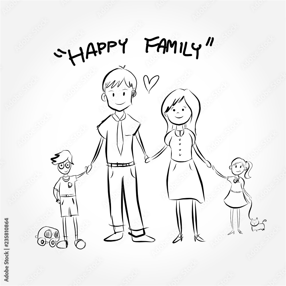 Drawing free hand family prepare money for the house.Think idea for buy residence. Drawing free hand family prepare money for the house.Think idea for buy residence.