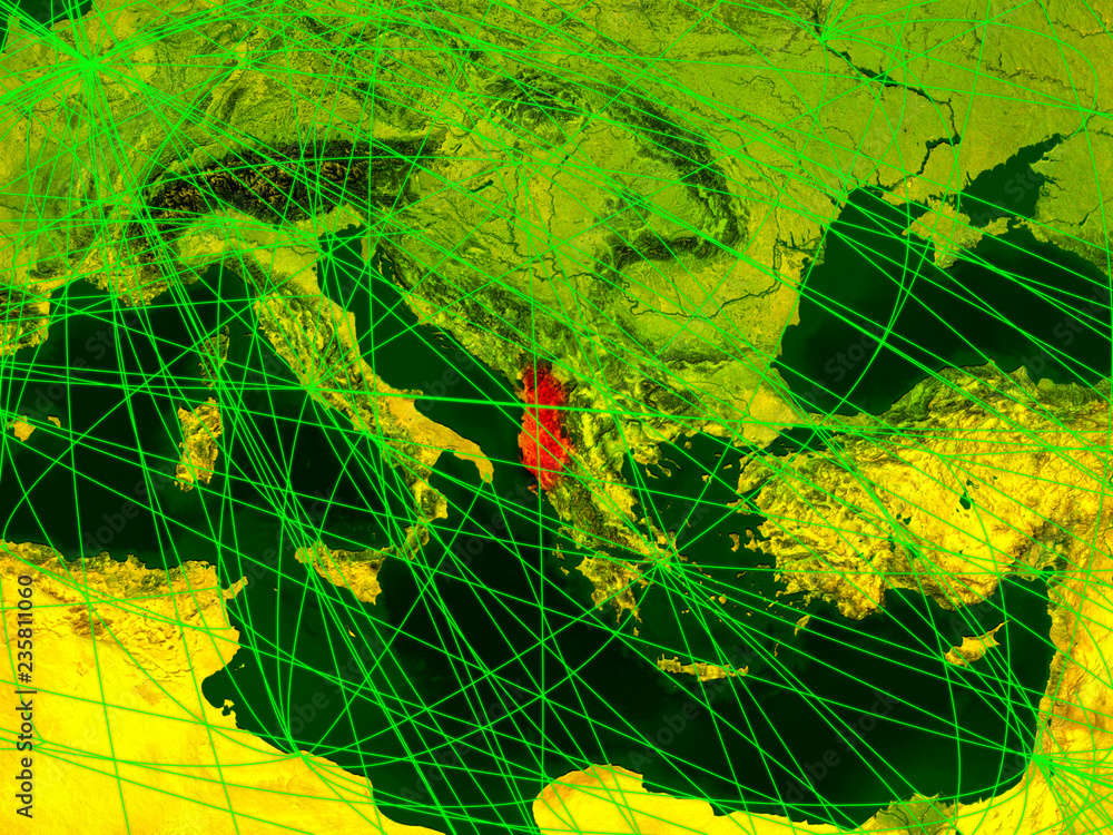 Albania on digital map with networks. Concept of international travel, communication and technology.