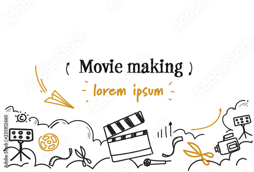 cinema movie making concept sketch doodle horizontal isolated copy space