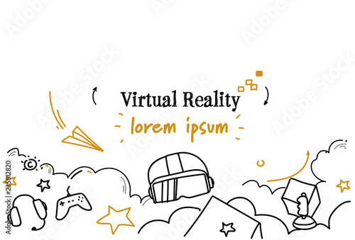 digital glasses virtual reality vision headset technology concept sketch doodle horizontal isolated copy space