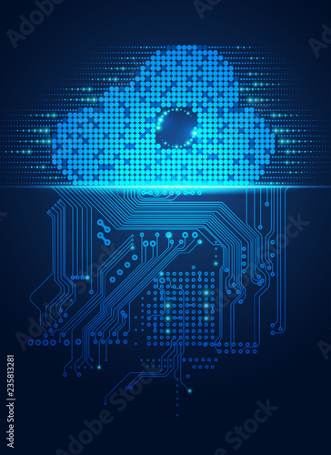 cloud symbol combined with electronic board, concept of cloud computing