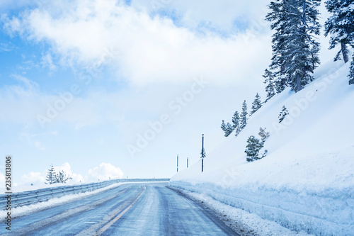 Icy mountain road in winter