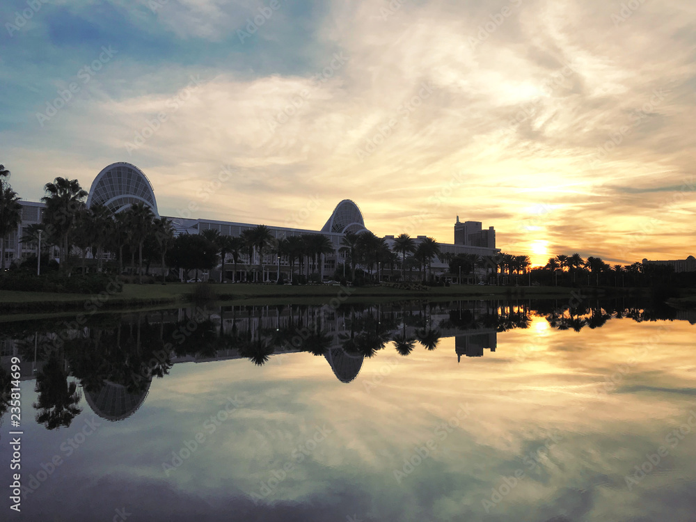 Facade to the Orange County Convention Center in Orlando, Florida.  Photo image