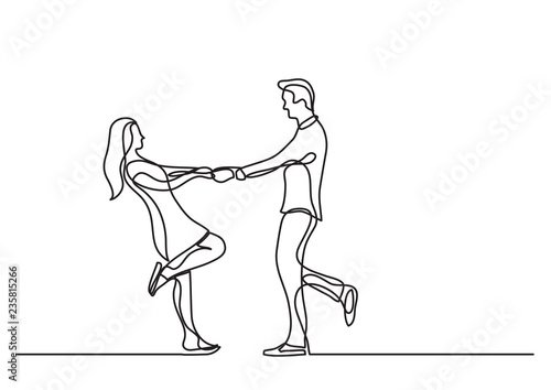Fototapeta Naklejka Na Ścianę i Meble -  continuous line drawing of happy couple dancing together