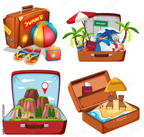Set of suitcase and travel object