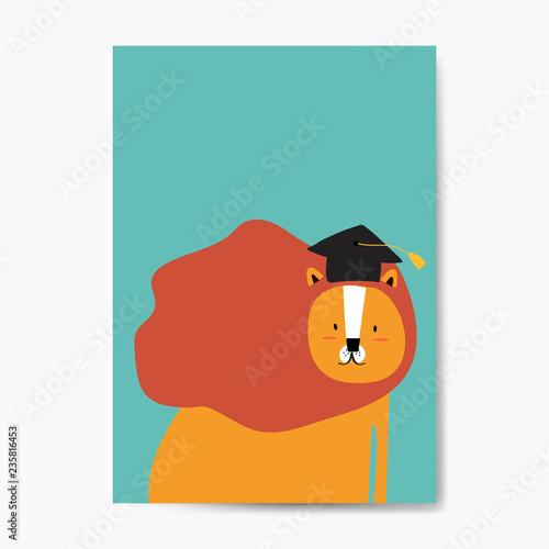 Fototapeta Naklejka Na Ścianę i Meble -  Lion wearing a graduation hat in a cartoon style vector