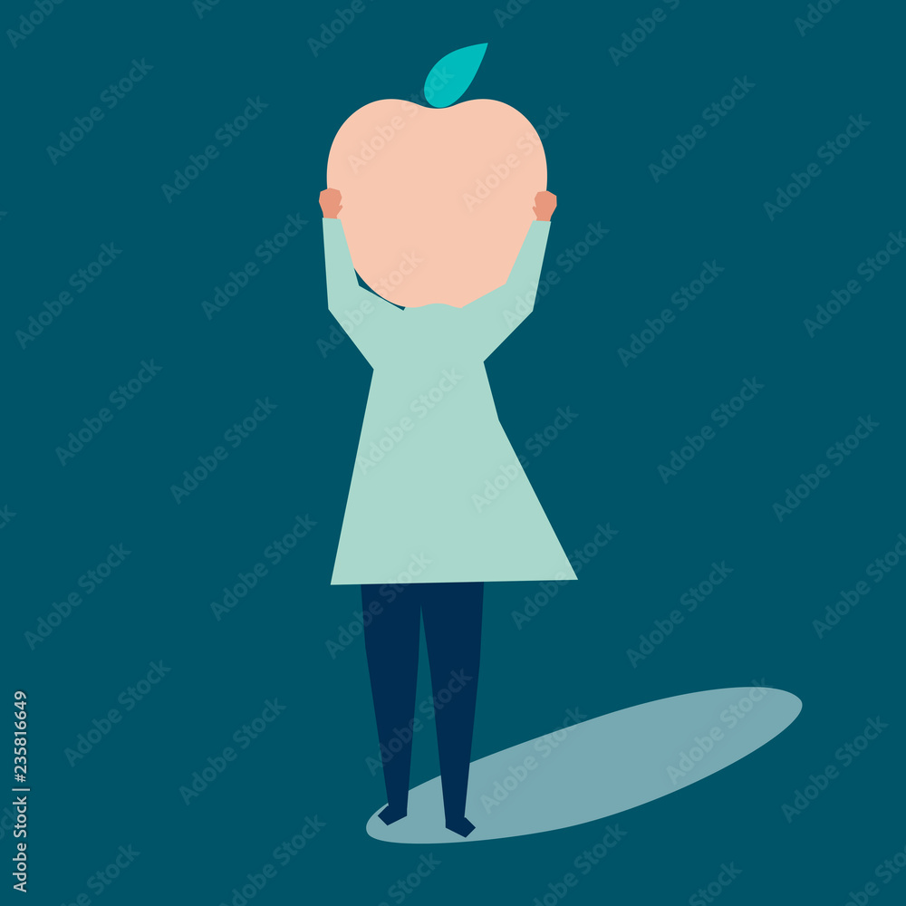 Character of a woman with an apple head illustration Character of a woman with an apple head illustration