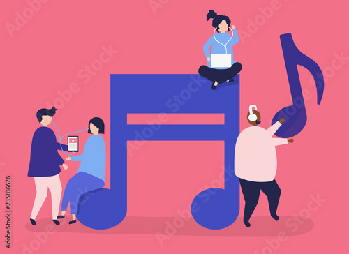 Characters of people listening to music illustration