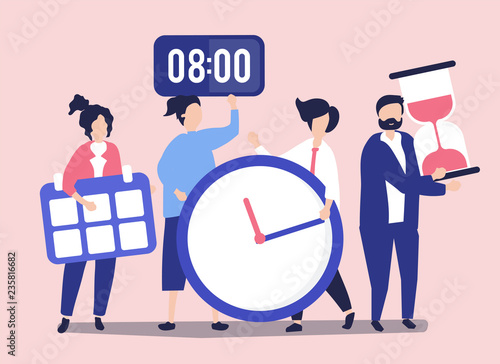 Characters of people holding time management concept illustration