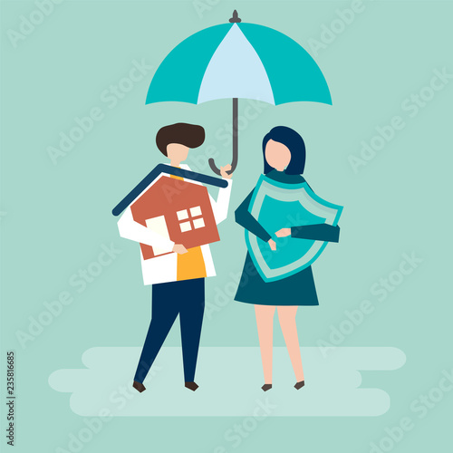 Couple and a house insurance concept illustration