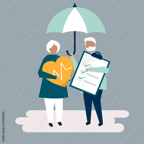 Characters of a senior couple and health insurance illustration