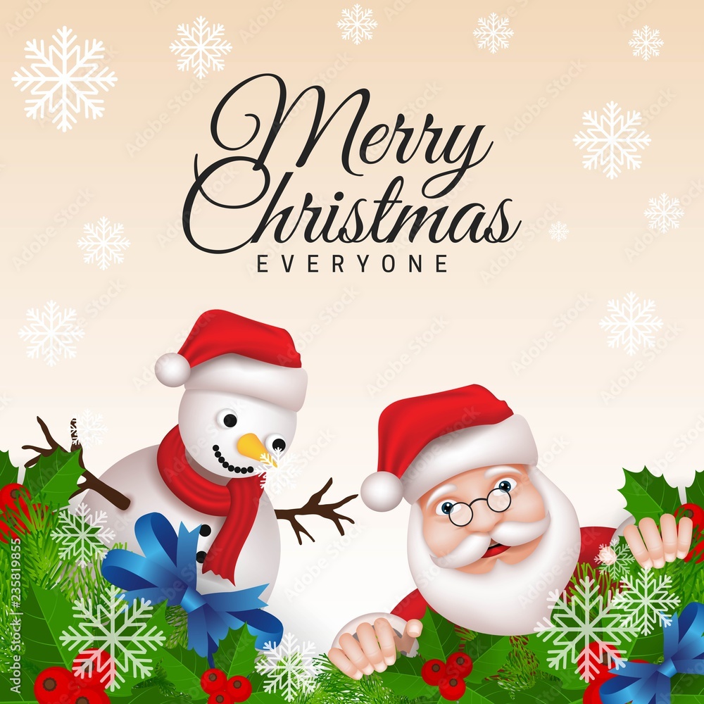 Christmas background with santa, snowman & christmas tree Christmas background with santa, snowman & christmas tree