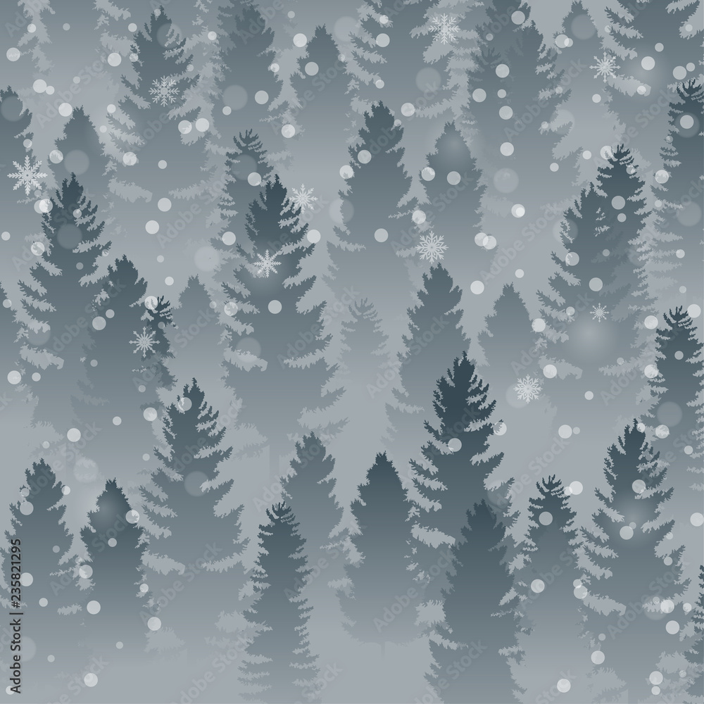 Obraz premium Hello Winter forest landscape and tree pine background