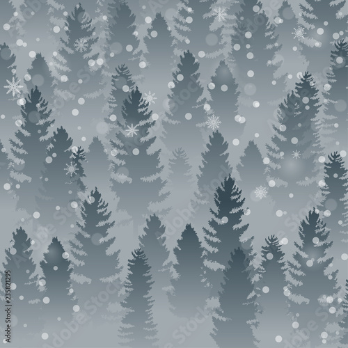 Hello Winter forest landscape and tree pine background © ekyaky