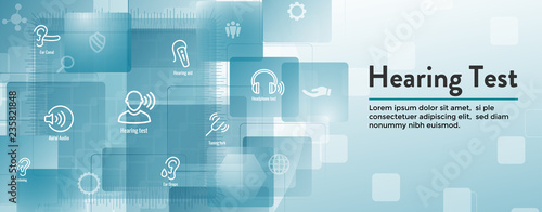 Hearing Test w Hearing Aid or loss / Sound Wave Images Set Web Header Banner