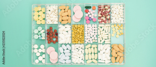 close up of different medication for background