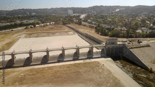 Aerial shot of the historic Sepulveda Dam. photo