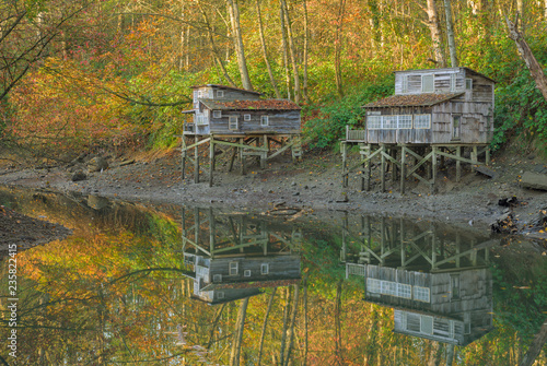 Squatters' shacks at Maplewood Flats in North Vancouver.