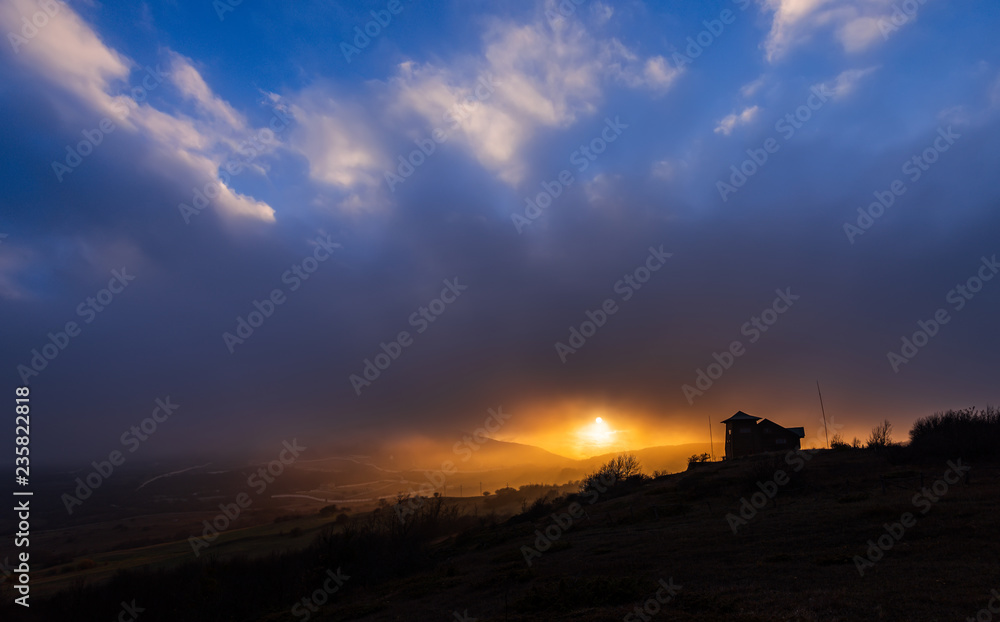 Amazing beautiful and colorful sunset in the mountains