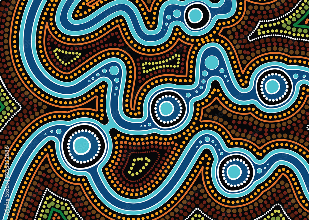 River, Aboriginal art vector painting with river, Landscape ...