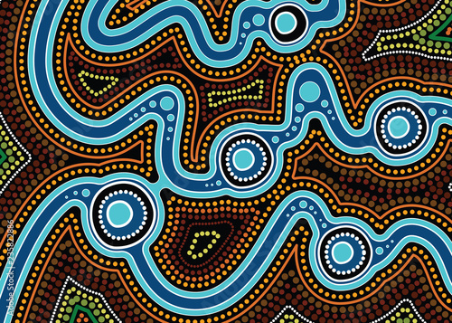 River, Aboriginal art vector painting with river, Landscape Illustration of aboriginal river 