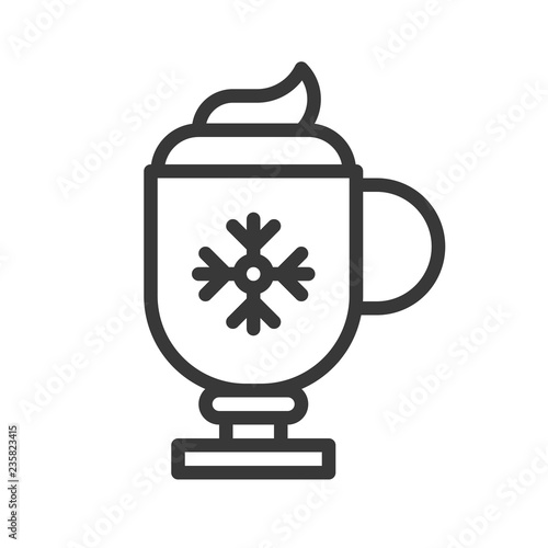 christmas drink with whipped cream icon.editable line